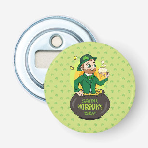 Cartoon leprechaun in einem Topf mit einem Pint Flaschenöffner
