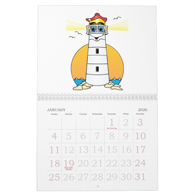 Cartoon Lighthouse-Kalender Kalender (Jan 2026)