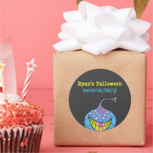 Cartoon Lila Monster Alien Kids Halloween-Party Runder Aufkleber