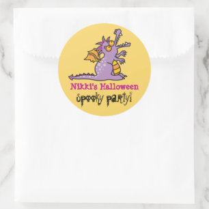 Cartoon Lilac Lila Magic Dragon Halloween-Party Runder Aufkleber