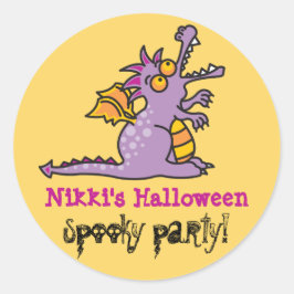 Cartoon Lilac Lila Magic Dragon Halloween-Party Runder Aufkleber
