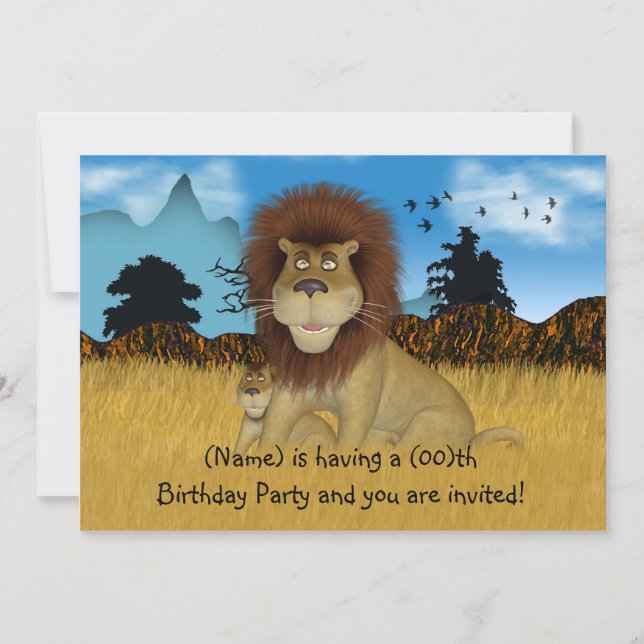 Cartoon Lion Children Invitation d'anniversaire (Devant)