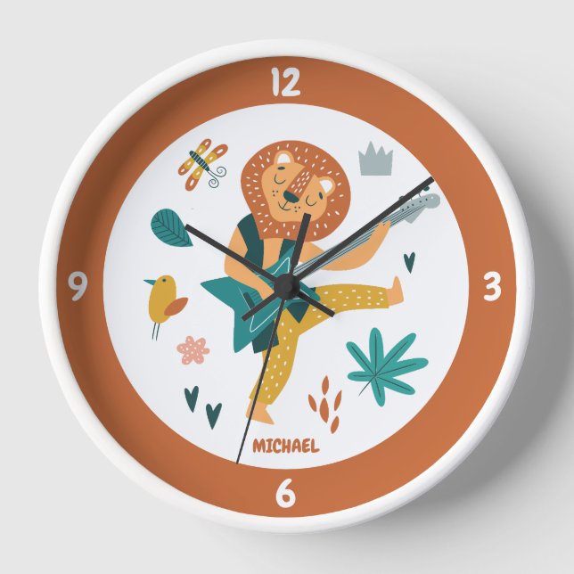 Cartoon Lion & Guitar Uhr (Vorderseite)