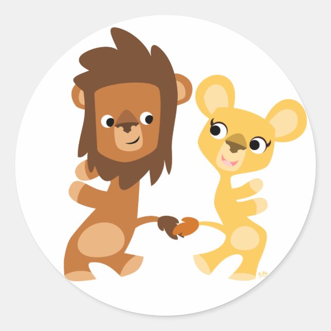 Cartoon Lion und Lioness tanzen rund Aufkleber (Vorderseite)