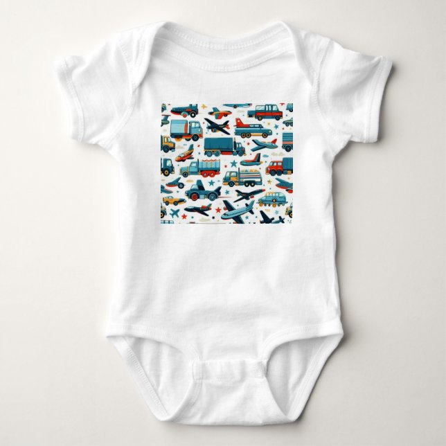 Cartoon-LKWs Flugzeug Baby Bodysuit Baby Strampler (Vorderseite)