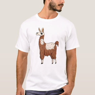Cartoon Llama - Brown & White Fun Animal T-Shirt