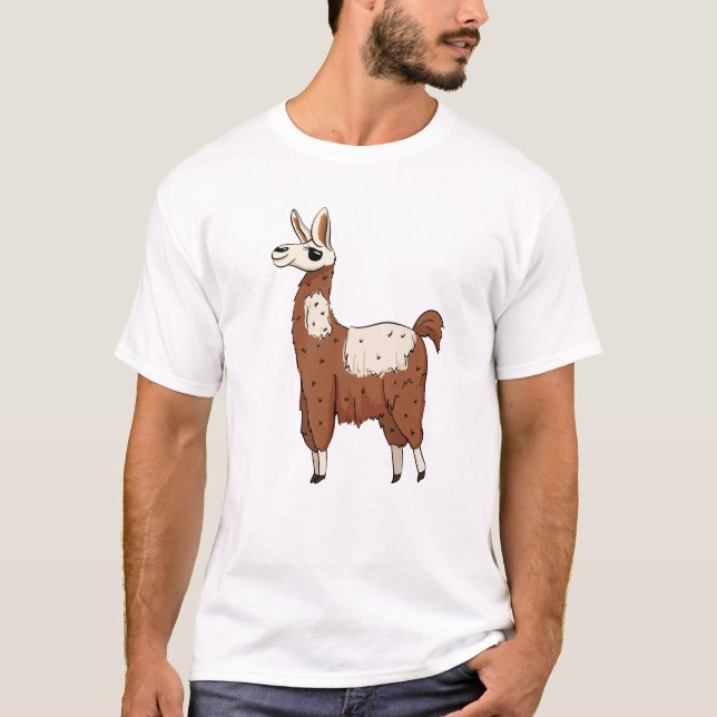 Cartoon Llama - Brown & White Fun Animal T-Shirt (Vorderseite)