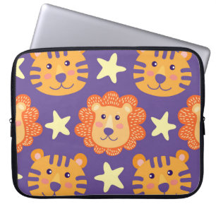 Cartoon Löwen & Tiger: Vintag Laptopschutzhülle