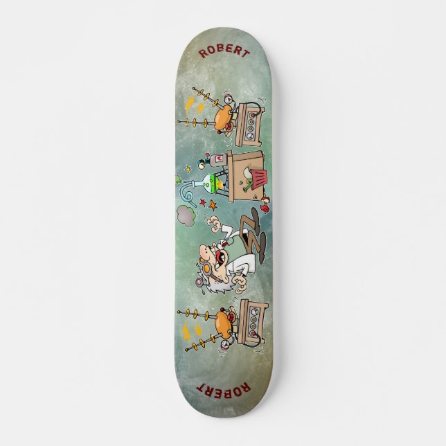 Cartoon Mad Scientist in seinem Labrador mit Namen Skateboard (Vorne)