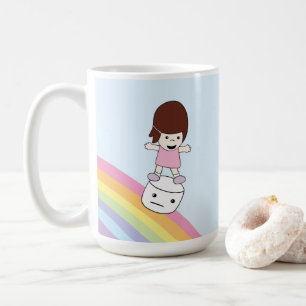 Cartoon-Mädchen auf Eibisch-Tasse des Regenbogen- Kaffeetasse