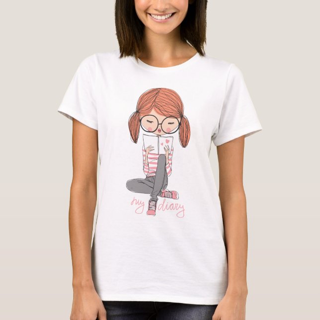 Cartoon-Mädchen-Illustration- T-Shirt (Vorderseite)