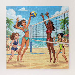 Cartoon Mädchen spielen Beachvolleyball
