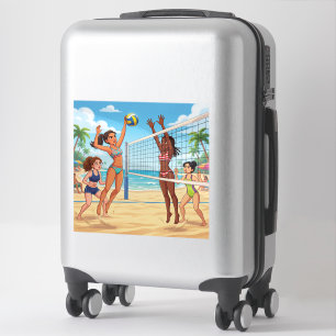 Cartoon Mädchen spielen Beachvolleyball Aufkleber