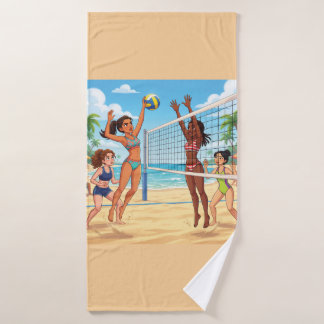 Cartoon Mädchen spielen Beachvolleyball Badhandtuch Set