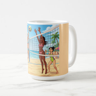 Cartoon Mädchen spielen Beachvolleyball Kaffeetasse