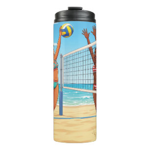 Cartoon Mädchen spielen Beachvolleyball Thermosbecher