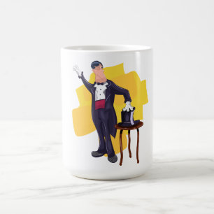 Cartoon Magician darstellenden Zaubertrick auf Büh Kaffeetasse