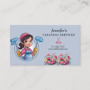Cartoon Maid House Clearing Services Business Card Visitenkarte