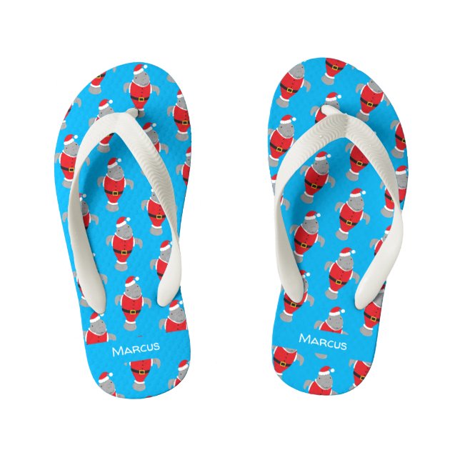 Cartoon Manatee Santa Name Kinderbadesandalen (Fußbett)