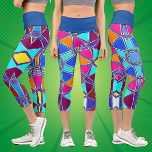 Cartoon Mandala Blau Rosa Gelb und Orange Capri Leggings