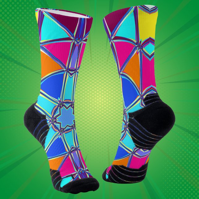 Cartoon Mandala Blau Rosa Gelb und Orange Socken (Von Creator hochgeladen)