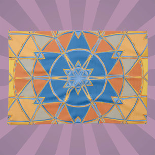 Cartoon Mandala Blauer Orange und Gelb Geschirrtuch