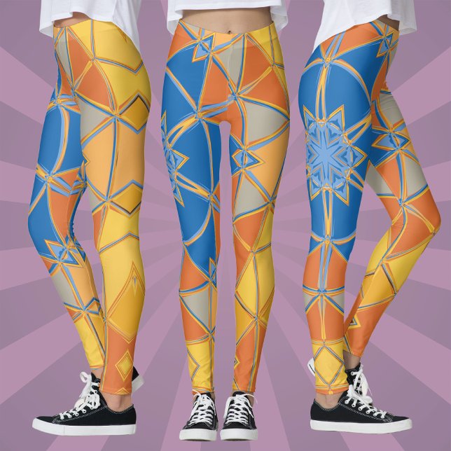 Cartoon Mandala Blauer Orange und Gelb Leggings (Von Creator hochgeladen)