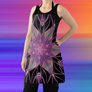 Cartoon Mandala Blume Black Lila und rosa Schürze