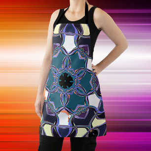 Cartoon Mandala Blume Blau Lila Schwarz und Weiß Schürze