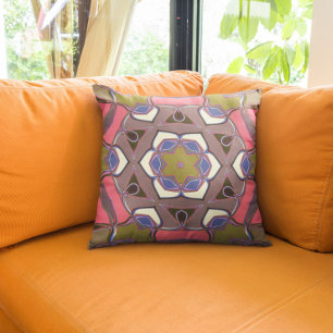Cartoon Mandala Blume Blau Rosa und Gelb Kissen