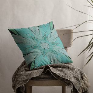 Cartoon Mandala Blume Blau und Grün Kissen