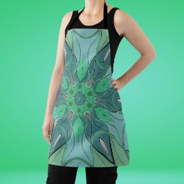 Cartoon Mandala Blume Blau und Grün Schürze