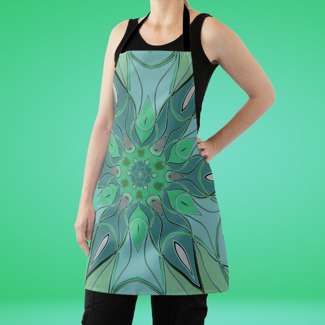 Cartoon Mandala Blume Blau und Grün Schürze (Von Creator hochgeladen)