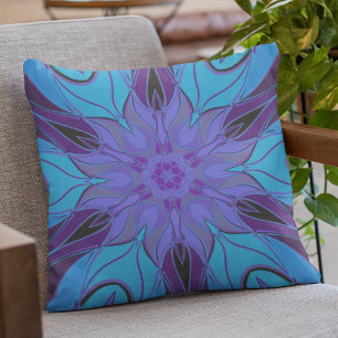 Cartoon Mandala Blume Blau und Lila Kissen