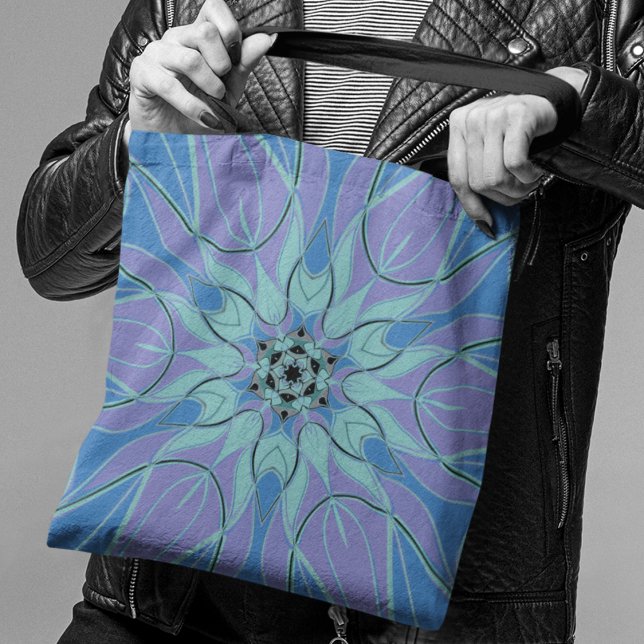 Cartoon Mandala Blume Blau und Lila Tasche (Von Creator hochgeladen)