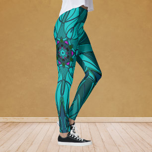 Cartoon Mandala Blume Blue Leggings