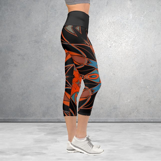 Cartoon Mandala Blume Blue Orange und Black Capri Leggings (Von Creator hochgeladen)