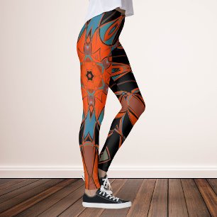 Cartoon Mandala Blume Blue Orange und Black Leggings