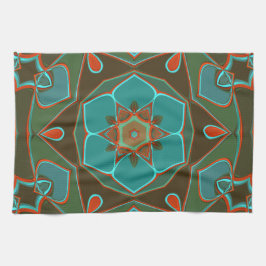 Cartoon Mandala Blume Blue und Orange Geschirrtuch