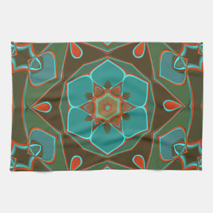 Cartoon Mandala Blume Blue und Orange Geschirrtuch