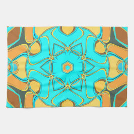 Cartoon Mandala Blume Blue und Orange Geschirrtuch