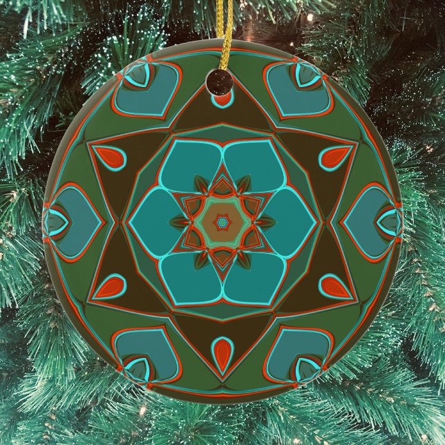 Cartoon Mandala Blume Blue und Orange Keramik Ornament (Von Creator hochgeladen)