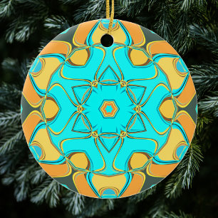 Cartoon Mandala Blume Blue und Orange Keramik Ornament