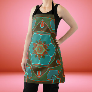 Cartoon Mandala Blume Blue und Orange Schürze