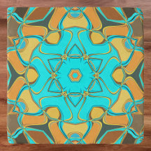 Cartoon Mandala Blume Blue und Orange