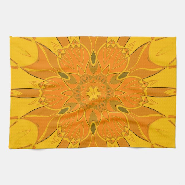 Cartoon Mandala Blume Gelb Geschirrtuch (Horizontal)