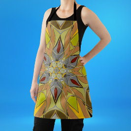 Cartoon Mandala Blume Gelb Grau und Rot Schürze