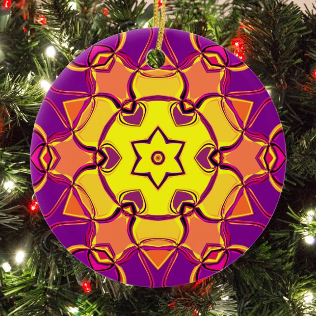 Cartoon Mandala Blume Gelb Orange und Rosa Keramik Ornament (Von Creator hochgeladen)