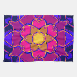 Cartoon Mandala Blume Gelb Rosa und Blau Geschirrtuch