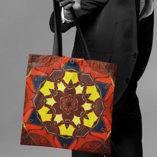 Cartoon Mandala Blume Gelb- und Blautönen Tasche